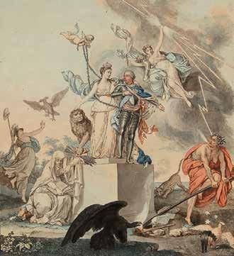 null Louis XV, roi de France. Gravure colorée, représentant une caricature du souverain,...
