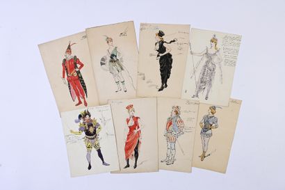 null Réunion de maquettes de costumes pour le spectacle, début du XXe siècle, crayon,...