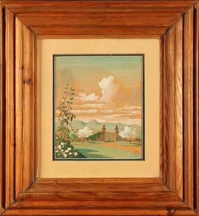 Ramiro ARRUE (1892-1971) Paysage au Pays Basque Aquarelle signée du monogramme en...