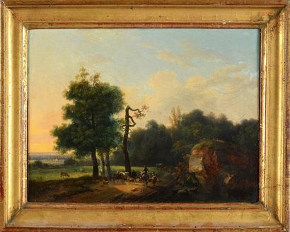 Attribué à Jean Victor BERTIN (1767 - 1842) Paysage aux bergers et troupeaux Sur...