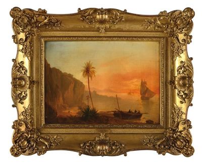 Jules COIGNET (1798 - 1860) Marine orientaliste Huile sur toile signée en bas à gauche...