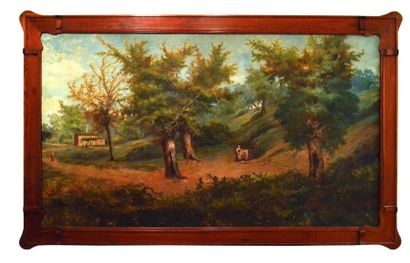 Ecole Française du XIXe siècle Paysage de campagne, Monumentale toile 250 x 150 ...
