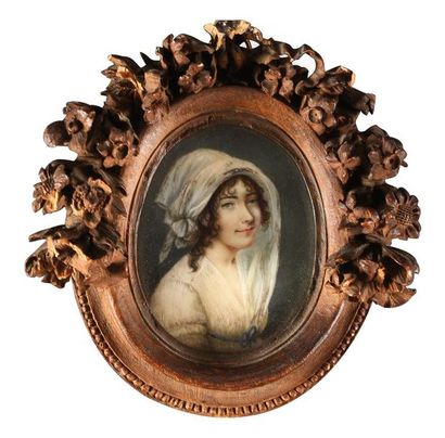 null Miniature. ovale Figurant Blanche de la Luzerne, Comtesse Florian de Kergorlay...