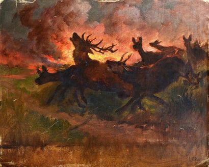 Georges Frédéric RÖTIG (1873-1961) L'Incendie Huile sur toile signée en bas à droite....