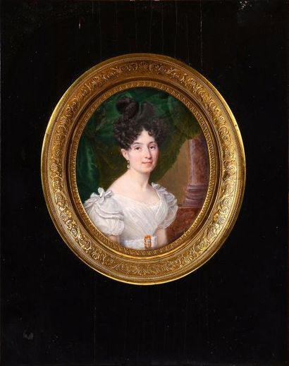 null Miniature ovale Portrait de la Marquise de Samery.Signée et datée: 1828 Dans...