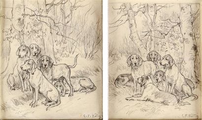 Georges Frédéric RÖTIG (1873-1961) Relais de chiens Deux études s au crayon signées...