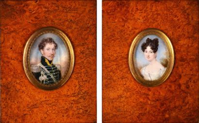 null Paire de miniatures figurant les portraits du Marquis et de la Marquise de Samery....