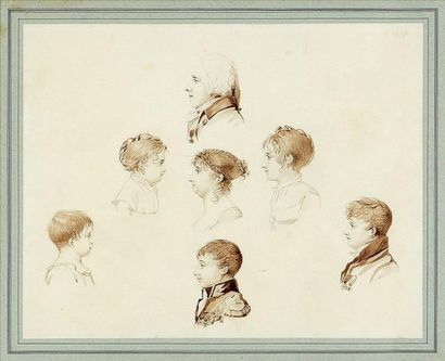 Ecole Française de la fin du XVIIIe siècle Profil de la Famille Clary. De haut en...