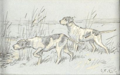 Georges Frédéric RÖTIG (1873-1961) Deux chiens Dessin au crayon et à rehauts de craie...