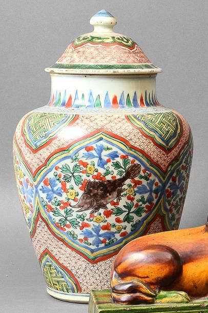 CHINE Potiche en porcelaine émaillée, à décor de poissons polychromes. Chine, époque...