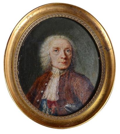 null Miniature ovale peinte sur carton représentant un homme, du temps de Louis XV,...