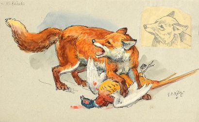 Georges Frédéric RÖTIG (1873-1961) Etude de renard Aquarelle signée en bas à droite...