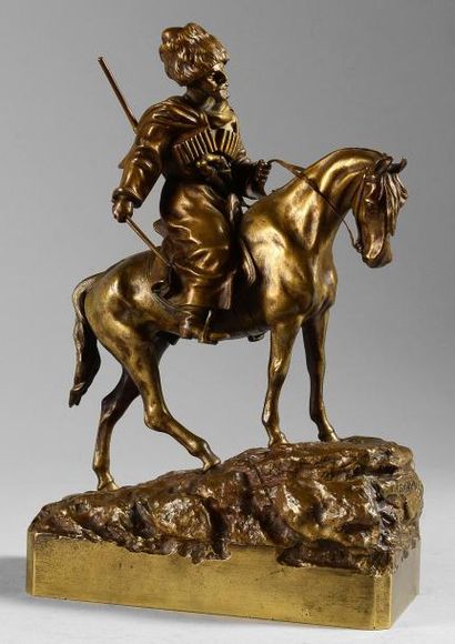 GRATCHEV Vassili Yacovlevitch (1831-1905) Cosaque à cheval montant une colline Bronze...