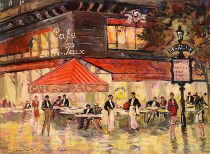 KOROVINE Constantin Alexeïévitch (1861-1939) Le café de la Paix à Paris. Huile sur...