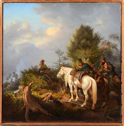 HESS Peter von (1792-1871) Cosaques en faction pendant la Campagne de Russie. Huile...