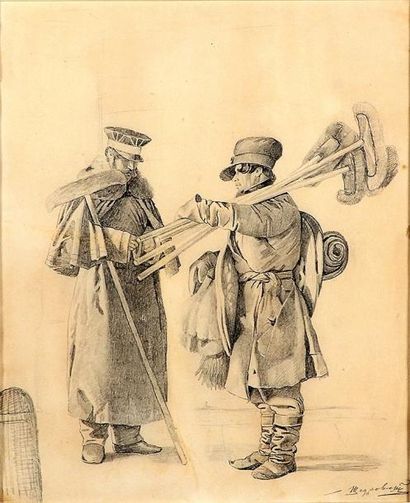 TCHIEDROVSKI Ignati Stéphanovitch (1815-1870) Vendeurs de balais. Dessin à la mine...