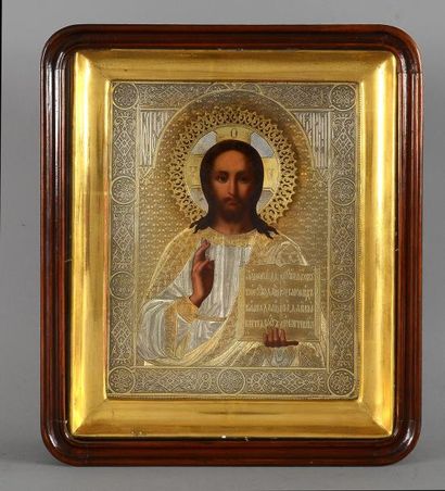 Icône peinte sur bois, représentant le Christ...
