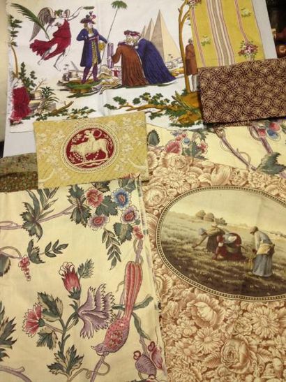 null Réunion de documents d'imprimés, 1850-1930, environ, lin et coton; fleurs en...