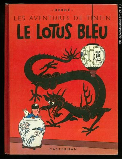 HERGÉ TINTIN 05. Le lotus bleu. B1. Edition originale couleurs 1946. Dos rouge, avec...