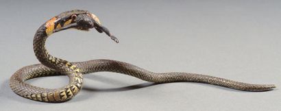 null Bronze de Vienne. Serpent et enfant. Bronze Polychrome. L.: 15,5 cm