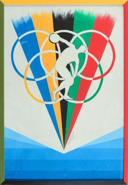 null Projet d?affiche pour les Jeux de 1992 à Barcelone. Signé Lemaitre-Leroux. Gouache...
