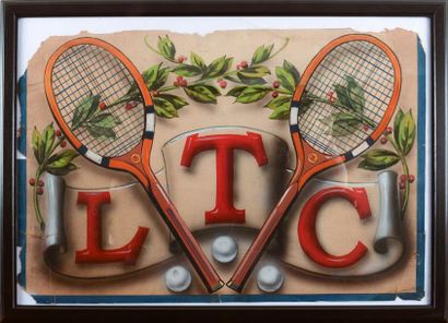 null Projet d?affiche à la gouache pour le Lawn-Tennis Club. Très belle illustration....