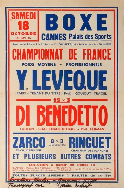 null Affiche. «Championnat de France» des poids moyens entre Yoland Leveque et Pascal...