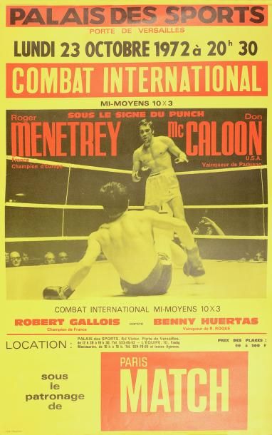 null Affiche du combat entre Roger Menetrey et Don Mc Caloon le 23octobre 1972. Dim....