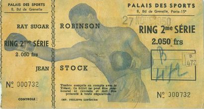 null Billet officiel du combat entre Ray Sugar Robinson et Jean Stock. Le 27 novembre...
