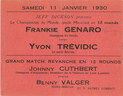 null Billet officiel du Championnat du Monde entre Frankie Genaro (tenant du titre)...