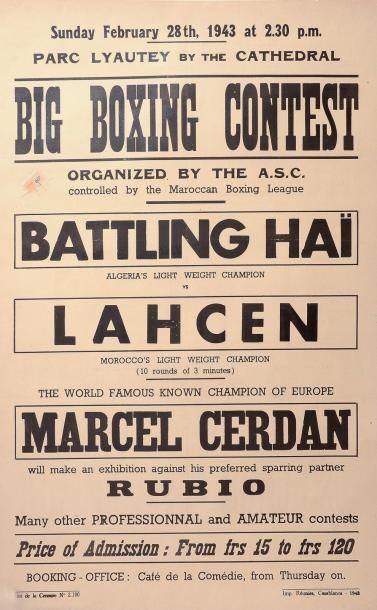 null Affiche du Big Boxing Contest du 28 fevrier 1943au Maroc avec une exhibition...
