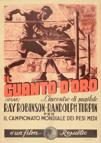 null Affiche «Il Guanto d?Oro». Film du combat entre Ray Sugar Robinson et Randolph...
