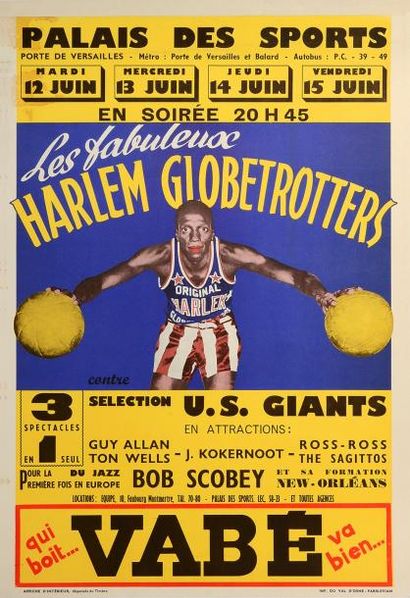null Affiche. «Harlem Globetrotters» au Palais des Sports. Années 50. Dim. 40 x 58...