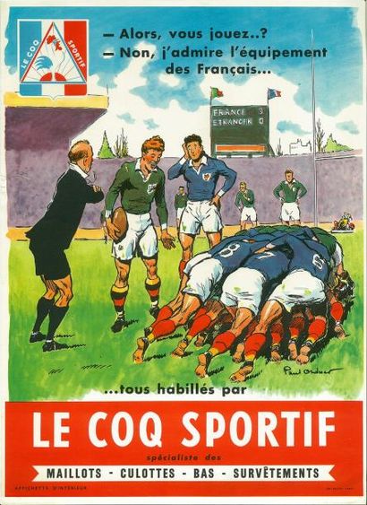 null Affichette «Le Coq Sportif». Illustration de Paul Ordner. Vers 1950. Dim. 27...