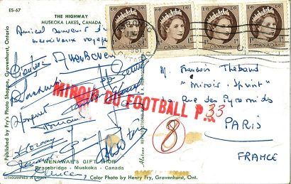 null Carte postale avec les signatures des joueurs du Stade de Reims 1961envoyée...