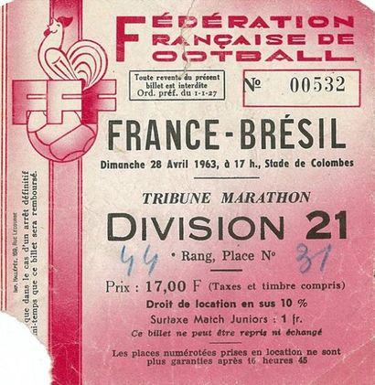 null Billet officiel de la rencontre Internationale entre la France et le Brésil...