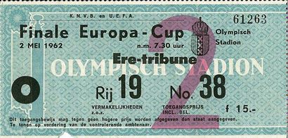 null Billet de la finale de la Coupe des Clubs Champions Européens 1961-1962 entre...