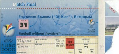null Billet de la finale de l?Euro 2000 à Rotterdam entre l?équipe de France et l?Italie...