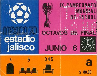 null Lot de 2 billets de la Coupe du Monde 1970 au Mexique. Match du 8ème de finale...
