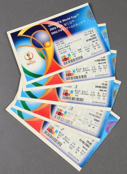 null Lot de 5 billets de la Coupe du Monde 2002. Matches N° 3-12-21-34 et 42