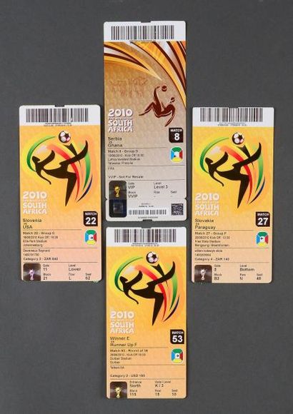 null Lot de 4 billets de la Coupe du Monde 2010 en Afrique du Sud matchs N° 8-22-27...