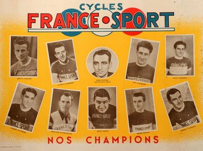 null Affiche. «Cycles France-Sport» avec ses champions dont, Lazaridés, Fachleitner,...