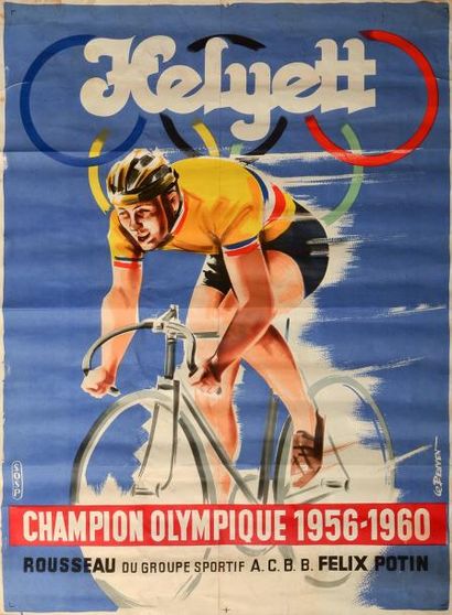 null Affiche «Helyett» commémorative du titre de Champion Olympique de Michel Rousseau...