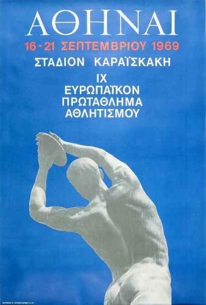 null Affiche officielle des Championnats d?Europe d?Athlétisme 1969 à Athènes. Dim....