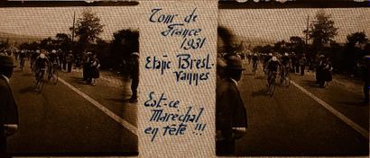 null Lot de 4 plaques de verres stéréoscopiques, Tour de France 1931 et 1934. Format...