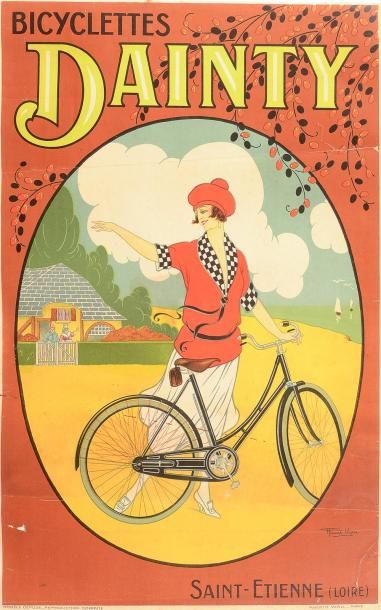 null Affiche de promotion pour les bicyclettes Dainty à Saint Etienne.Signée Raoul...