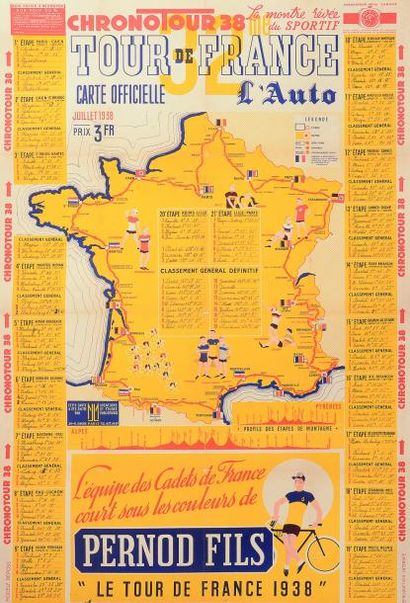 null Affiche l?Auto de la carte officielle du Tour de France 1938. Tous les résultats...