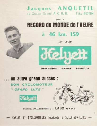 null Affiche promotion des cycles Helyett pour le record du Monde de l?heure de Jacques...