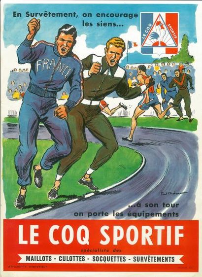 null Affichette «Le Coq Sportif». Illustration de Paul Ordner. Vers 1950. Dim. 27...