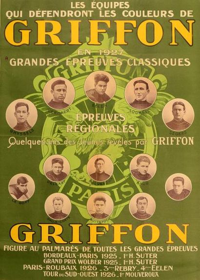 null Affiche des cycles Griffon avec en médaillon les coureurs pour l?année 1927....